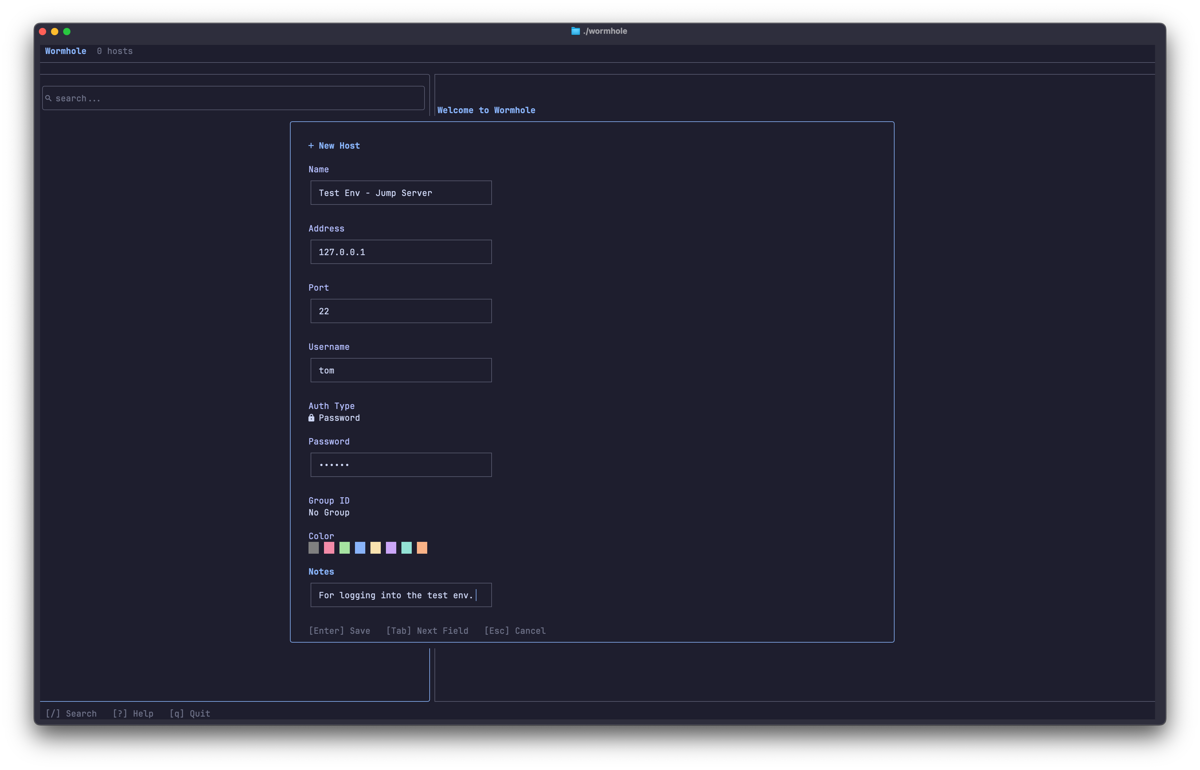 New host form